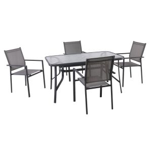 LANSON – RIO Set Τραπεζαρία Μέταλλο Ανθρακί, Textilene Γκρι: Τραπέζι + 4 Πολυθρόνες