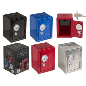 Κουμπαράς Χρηματοκιβώτιο Με Συνδυασμό Και Κλειδαριά Μέταλλο 16×11.5x10cm Σε 4 Χρώματα