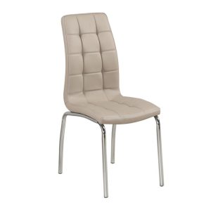 MELVA Καρέκλα Τραπεζαρίας – Κουζίνας, Μέταλλο Χρώμιο, PU Cappuccino