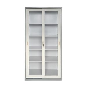 ΝΤΟΥΛΑΠΑ Δίφυλλη με Συρόμενες επάλληλες πόρτες, 4 Ράφια, Μέταλλο Βαφή Γκρι