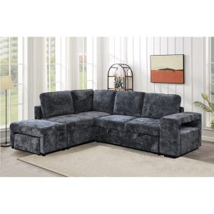 FLEXY Καναπές Δεξιά Γωνία – Κρεβάτι, με Χώρους Αποθήκευσης φωτιζόμενο, Ύφασμα Ανθρακί