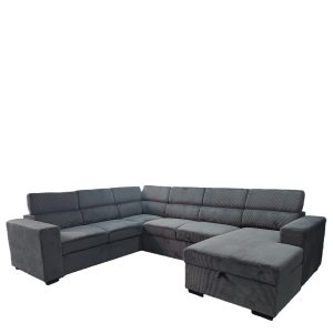Καναπές Γωνιακός ArteLibre AVELON Γκρι Σκούρο Ύφασμα/Ξύλο 249x312x82cm