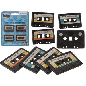 Μαγνήτης Ψυγείου Ρετρό Κασσέττα Μαύρο Πλαστικό 3×4.2cm Σετ 4Τμχ