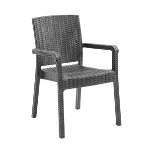 LORA Pro Πολυθρόνα Κήπου – Βεράντας Στοιβαζόμενη, PP-UV (Rattan Look) Ανθρακί