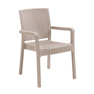 LORA Pro Πολυθρόνα Κήπου – Βεράντας Στοιβαζόμενη, PP-UV (Rattan Look) Cappuccino