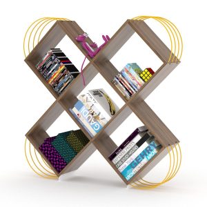 Βιβλιοθήκη ArteLibre CASE Καρυδί/Κίτρινο 120x25x120cm