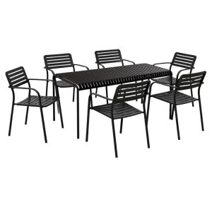 ROMA-MODIAL Set Τραπεζαρία: Τραπέζι + 6 Πολυθρόνες, Μέταλλο Μαύρο