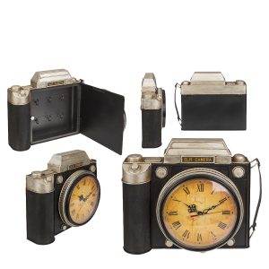 Κλειδοθήκη Φωτογραφική Μηχανή 6 Θέσεων Με Ρολόι Μπρονζέ/Μαύρο Μέταλλο 23x8.5x29cm