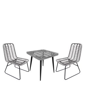 Σετ Τραπεζαρία Κήπου ArteLibre CALI Γκρι/Μαύρο Μέταλλο/Rattan/Γυαλί Με 2 Καρέκλες 14990454