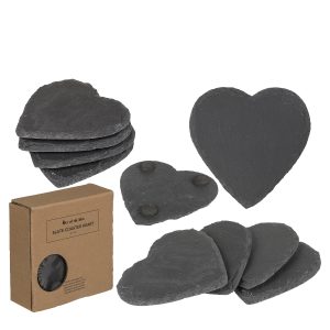 Σουβέρ Καρδιά Μαύρο Πέτρα 10cm Σετ 4Τμχ