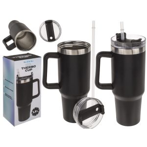 Κούπα Θερμός Με Ανοξείδωτο Εσωτερικό Με Καλαμάκι Μαύρο 1.2lt