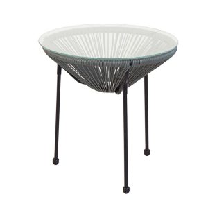 ACAPULCO Τραπεζάκι Μέταλλο Βαφή Μαύρο, Plastic Rattan Γκρι