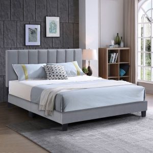 ALLEGRO Κρεβάτι Διπλό 140x190cm, Ύφασμα Γκρι, με Κεφαλάρι πολλαπλών θέσεων