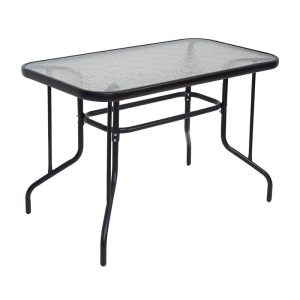 BALENO Τραπέζι Κήπου Βεράντας, Μέταλλο Βαφή Μαύρο, Γυαλί Tempered