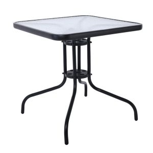 BALENO Τραπέζι Κήπου - Βεράντας, Μέταλλο Βαφή Μαύρο, Γυαλί Tempered