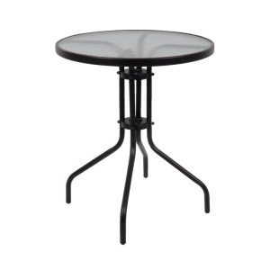 BALENO Τραπέζι Κήπου - Βεράντας, Μέταλλο Βαφή Μαύρο, Γυαλί Tempered