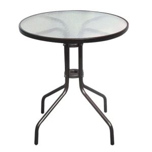 BALENO Τραπέζι Κήπου - Βεράντας, Μέταλλο Βαφή Καφέ, Γυαλί Tempered