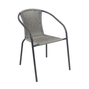 BALENO-W Πολυθρόνα Στοιβαζόμενη, Μέταλλο Βαφή Μαύρο, Wicker Mixed Grey