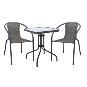 BALENO-W Set Κήπου - Βεράντας: Τραπέζι + 2 Πολυθρόνες Μέταλλο Ανθρακί, Wicker Mixed Grey