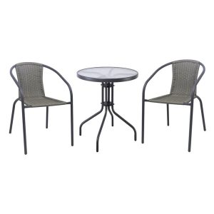 BALENO-W Set Κήπου - Βεράντας: Τραπέζι + 2 Πολυθρόνες Μέταλλο Ανθρακί, Wicker Mixed Grey