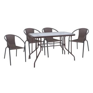 BALENO-W Set Τραπεζαρία Κήπου: Τραπέζι + 4 Πολυθρόνες Μέταλλο Καφέ, Wicker Brown