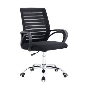 BF2140 Πολυθρόνα Γραφείου Μέταλλο Χρώμιο, Mesh Μαύρο