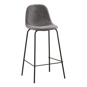 CELINA Σκαμπό BAR με Πλάτη, Μέταλλο Βαφή Μαύρο, Ύφασμα Suede Απόχρωση Ανθρακί