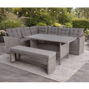 CENTER Set Σαλόνι Καθιστικό - Γωνιακή Τραπεζαρία Κήπου, Μέταλλο-Wicker Γκρι+ Μαξιλάρια