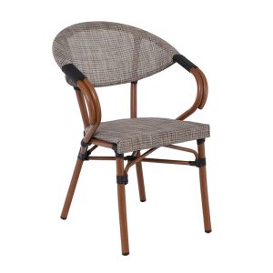 COSTA Πολυθρόνα Dining Αλουμινίου, Απόχρωση Καρυδί Textilene Μπεζ