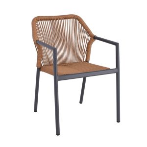 DINA Πολυθρόνα Βεράντας-Κήπου ALU Ανθρακί, Rope Wicker Φυσικό, Στοιβαζόμενη