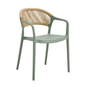 DONNA Πολυθρόνα-Pro Στοιβαζόμενη, PP-UV Πράσινο, Rope Wicker Φυσικό
