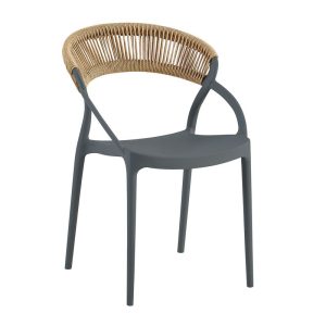 DORA Πολυθρόνα Στοιβαζόμενη, PP Ανθρακί, Rope Wicker Φυσικό