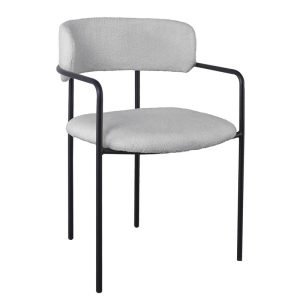 GILLAN Πολυθρόνα Μέταλλο Βαφή Μαύρο, Ύφασμα Teddy, Απόχρωση Γκρι