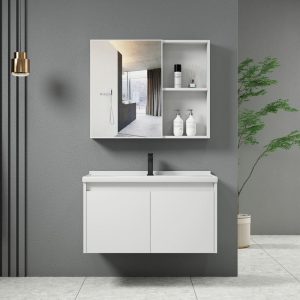 IDEA-1 Set Έπιπλο Μπάνιου Άσπρο, Καθρέπτης + Πάγκος με Νιπτήρα και Μπαταρία