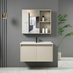 IDEA-1 Set Έπιπλο Μπάνιου Cream, Καθρέπτης + Πάγκος με Νιπτήρα και Μπαταρία