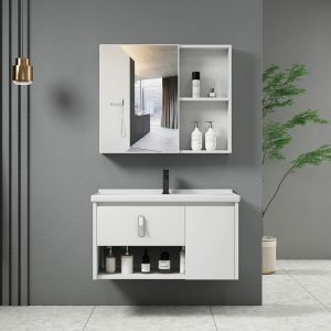 IDEA-2 Set Έπιπλο Μπάνιου Άσπρο, Καθρέπτης + Πάγκος με Νιπτήρα και Μπαταρία