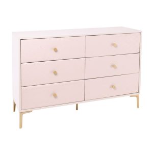 LANA Συρταριέρα με 6 Συρτάρια, Απόχρωση Εκρού, με πρόσοψη Pu Καπιτονέ