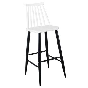 LAVIDA Σκαμπό BAR με Πλάτη, Μέταλλο Βαφή Μαύρο, PP Άσπρο