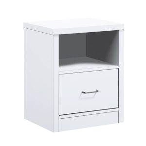 CALIBER Κομοδίνο με 1 Συρτάρι + 1 Ράφι, Απόχρωση Άσπρο