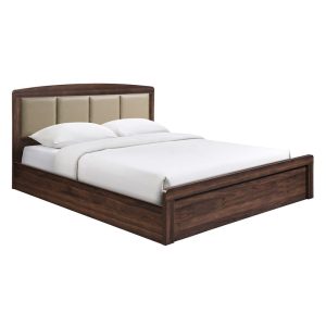 CALIBER Κρεβάτι Διπλό για Στρώμα 150x200cm, Απόχρωση Καρυδί, Κεφαλάρι Pu Μπεζ