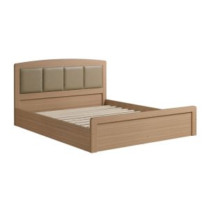 CALIBER Κρεβάτι Διπλό για Στρώμα 150x200cm, Απόχρωση Sonoma Oak, Κεφαλάρι Pu Μπεζ