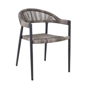 MADISON Πολυθρόνα Βεράντας- Κήπου, ALU Ανθρακί, Rope Wicker Γκρι, Στοιβαζόμενη