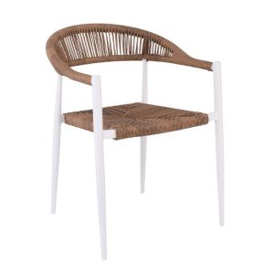 MADY Πολυθρόνα Βεράντας-Κήπου ALU Άσπρο, Rope Wicker Φυσικό, Στοιβαζόμενη
