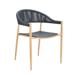 MALTA Πολυθρόνα Στοιβαζόμενη, Μέταλλο Βαφή Φυσικό, PP-UV Γκρι, Rope Wicker Γκρι