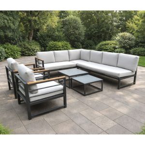 MARILIAN Set Σαλόνι Κήπου, Πολυμορφικό 6τεμ, Μέταλλο Βαφή Ανθρακί, Μαξιλάρια Γκρι