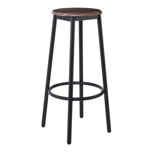 MAYER Σκαμπό BAR, Μέταλλο Βαφή Ανθρακί, Κάθισμα Απόχρωση Καρυδί