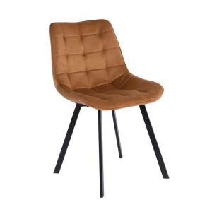 MYRIAM Καρέκλα Τραπεζαρίας, Μέταλλο Βαφή Μαύρο, Ύφασμα Velure Camel ( Συσκ.6 )