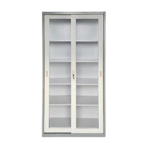 ΝΤΟΥΛΑΠΑ Δίφυλλη με Συρόμενες επάλληλες πόρτες, 4 Ράφια, Μέταλλο Βαφή Γκρι