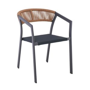 PARMA Πολυθρόνα Βεράντας-Κήπου ALU Ανθρακί Rope Wicker Φυσικό Textilene Ανθρακί Στοιβαζόμενη