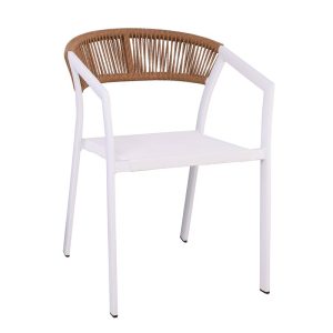 PARMA Πολυθρόνα Βεράντας-Κήπου ALU Άσπρο, Rope Wicker Φυσικό, Textilene Άσπρο, Στοιβαζόμενη